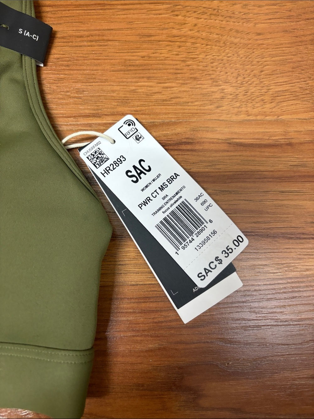 Adidas Olive Crossback Medium-Support Sports Bra with White Logo - Picture 2 of 3